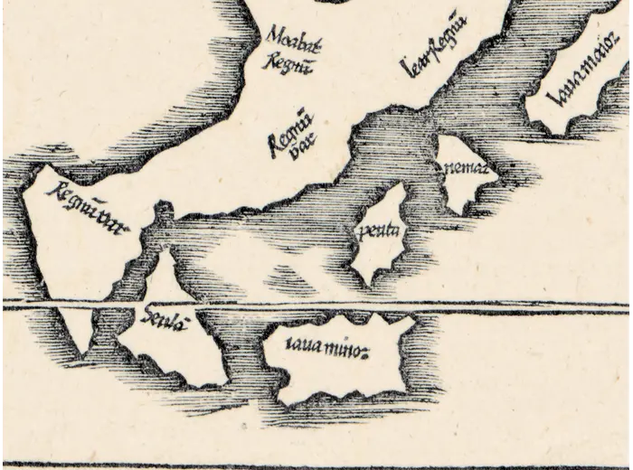 Stara mapa świata 1541 — Fries, Tabula Noua Totius Orbis — detal 6