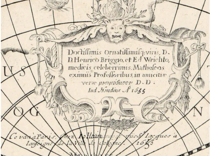 Dedication cartouche of the Hondius world map, 1655