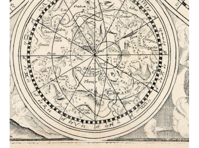 Southern star chart inset on the Hondius world map, 1655