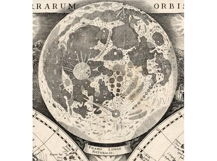 Phasis Lunae Naturalis moon diagram on the Seller world map, 1675