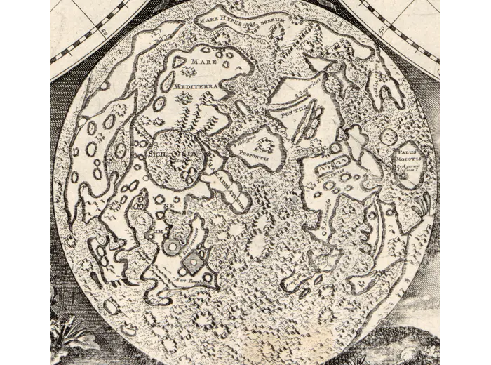 Phasis Lunae Artificialis moon diagram on the Seller world map, 1675