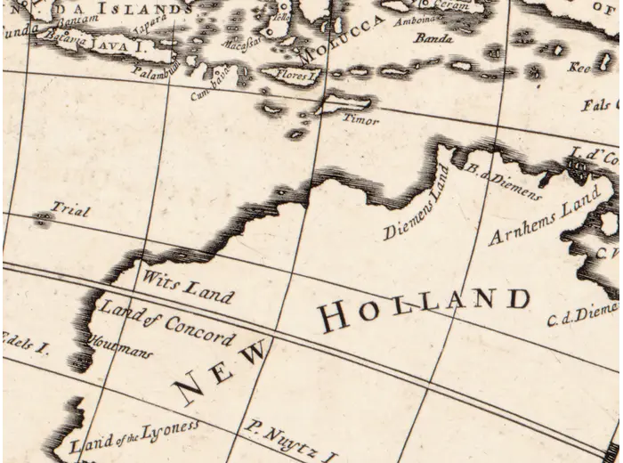 Antique World Map 1680 — Sanson, A Mapp of All the World — detail 4: new holland
