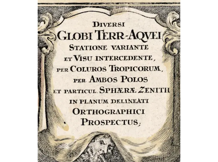 Title cartouche of the Seutter world map, 1740