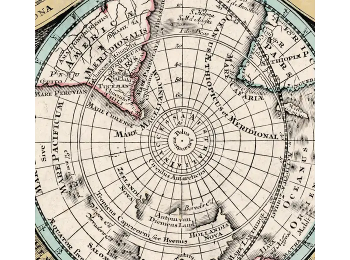 Southern hemisphere inset on the Seutter world map, 1740
