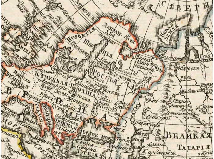 Outline hand colouring over Europe, 1:1 detail