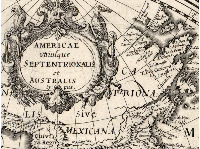 Americae cartouche on the Geylekerck world map, 1618