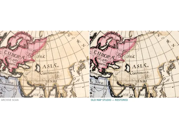 The Wells 1700 terraqueous globe before and after restoration