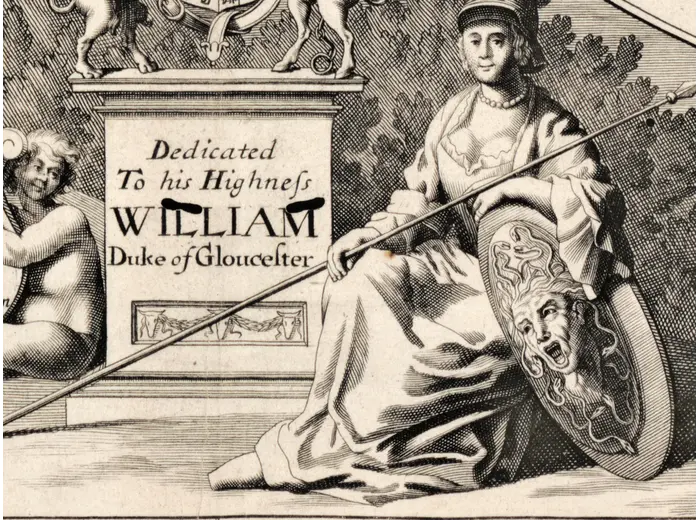 Dedication cartouche on the Wells 1700 sheet