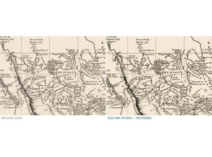 Antique World Map 1810 — Sherwood, Neely and Jones — before and after restoration