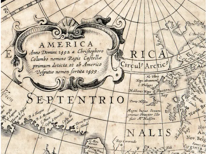 Detail at full size: the America cartouche