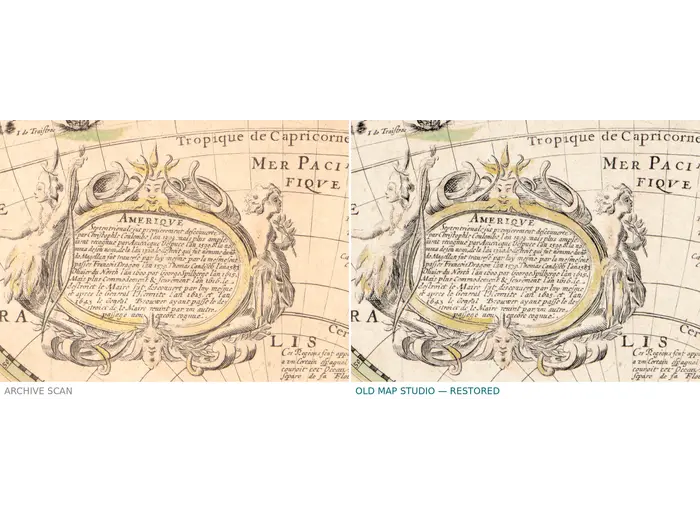 The 1645 sheet before and after restoration
