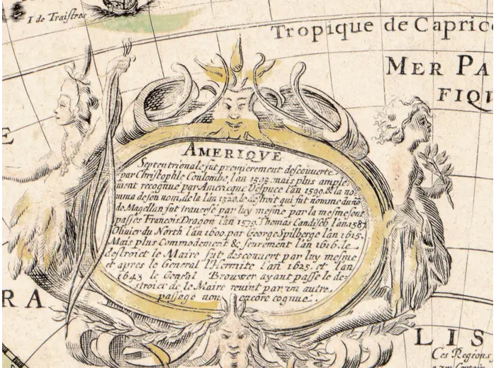 Detail at 1:1: the Amerique cartouche