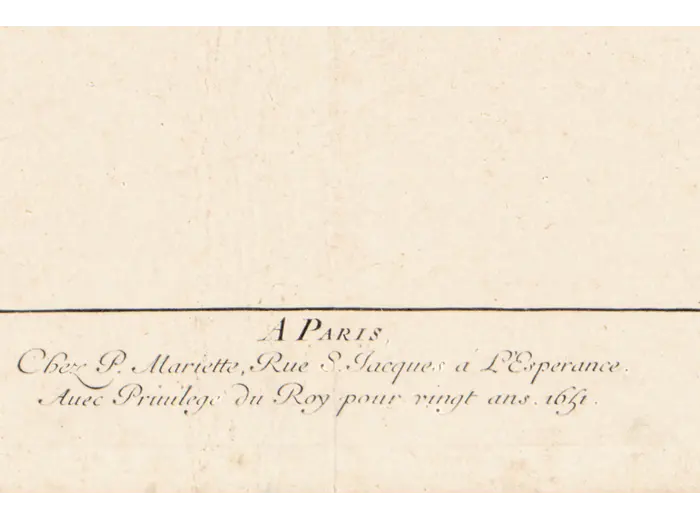 Paris imprint of Pierre Mariette on the Sanson world map, 1651