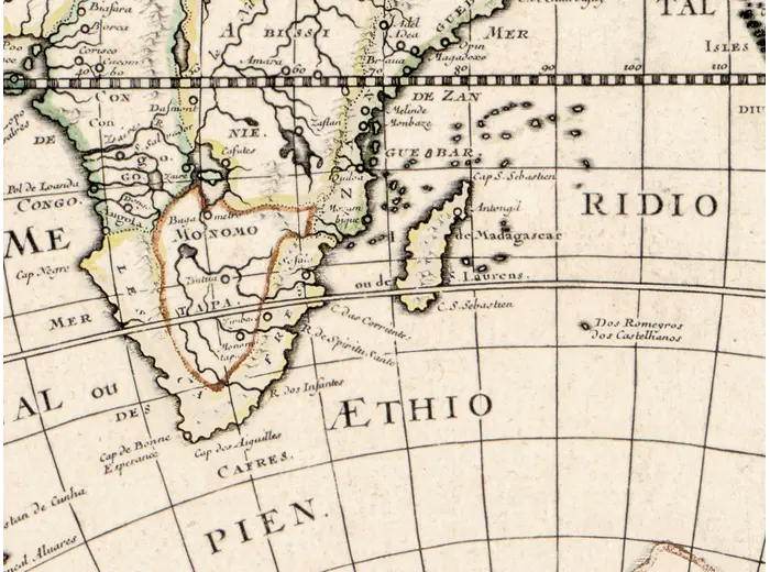 Africa and the Indian Ocean on the Sanson world map, 1651