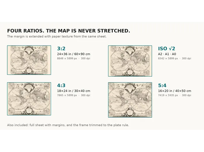 Antique World Map c. 1696 — Sanson, Mappe-monde — print sizes at 300 dpi