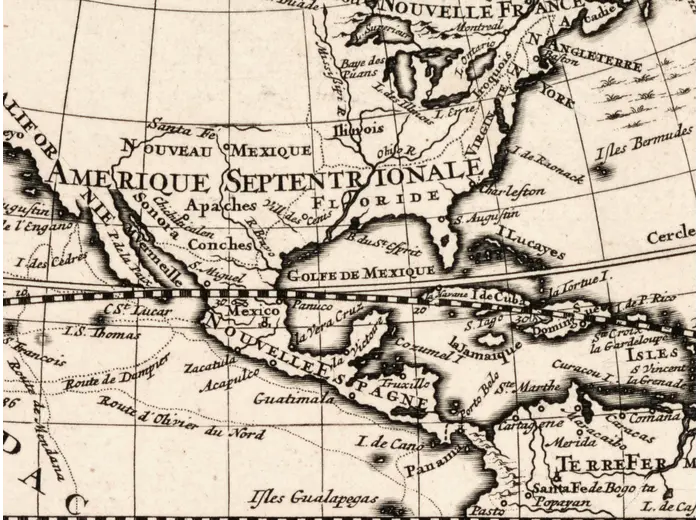 Antique World Map c. 1696 — Sanson, Mappe-monde — detail 3: california coast