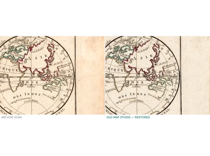 The Brion de la Tour 1778 Mappemonde before and after restoration