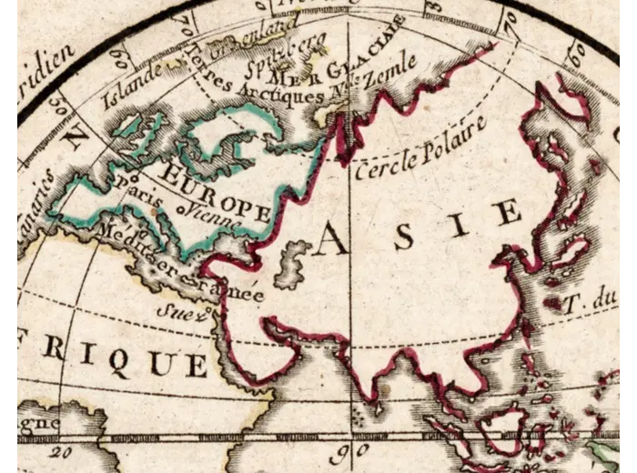 Europe and Asia in hand coloring on the Brion de la Tour 1778 sheet