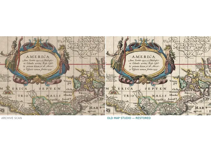 Blaeu's world map before and after restoration