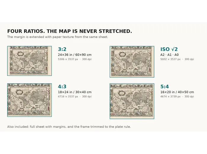 How large Blaeu's world map prints at 300 dpi