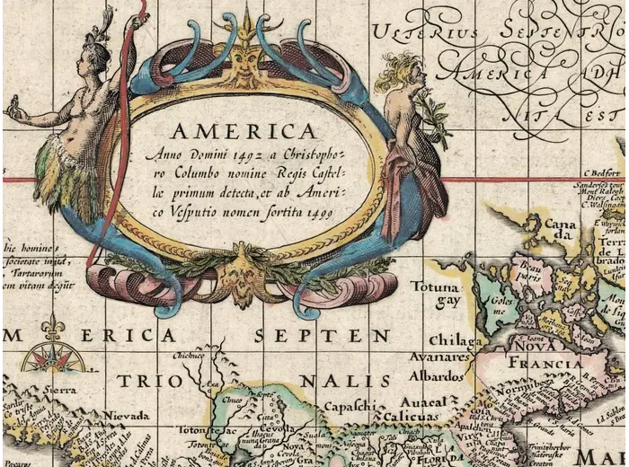 Detail at full size: the America cartouche