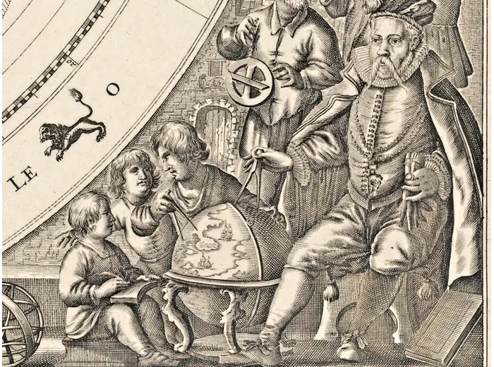 Astronomers with their instruments, 1:1 detail