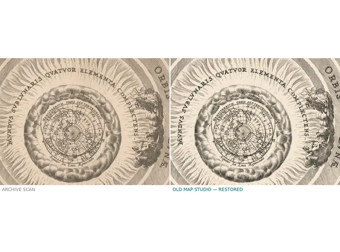 Antique Star Chart 1708 — Planisphaerium Ptolemaicum — before and after restoration