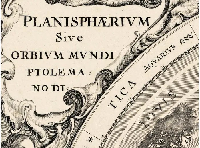 Antique Star Chart 1708 — Planisphaerium Ptolemaicum — detail 1: title cartouche