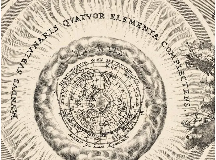 Antique Star Chart 1708 — Planisphaerium Ptolemaicum — detail 3: sublunary world