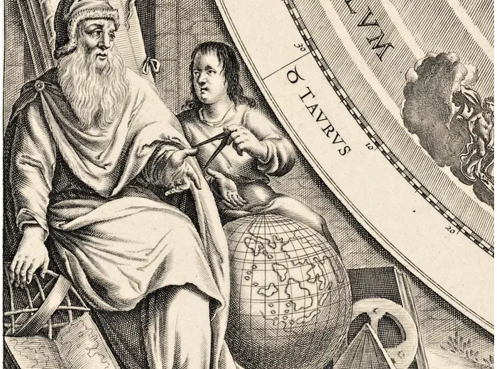 Antique Star Chart 1708 — Planisphaerium Ptolemaicum — detail 4: astronomers