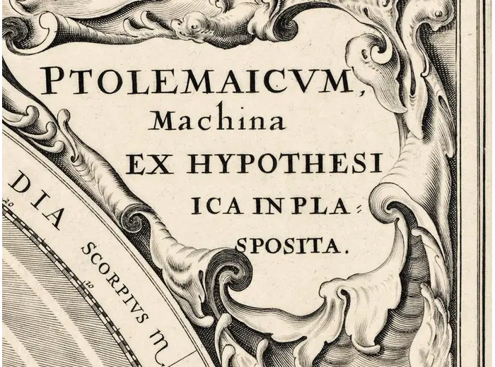 Antique Star Chart 1708 — Planisphaerium Ptolemaicum — detail 5: right cartouche caryatid