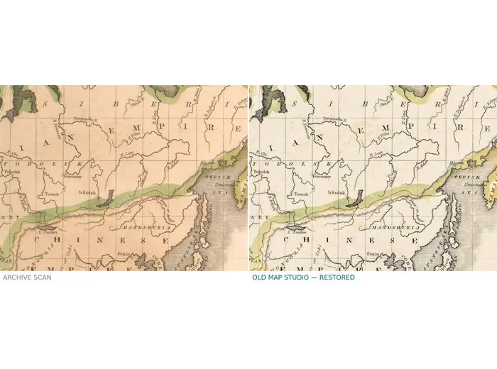 Before and after restoration: the archive scan next to the restored 300 dpi file