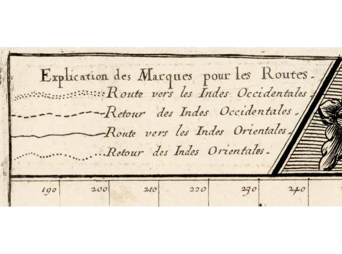 Antique World Map 1677 — Duval, Carte Vniverselle du Commerce — detail 3: route legend