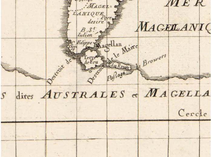 Antique World Map 1677 — Duval, Carte Vniverselle du Commerce — detail 7: southern lands