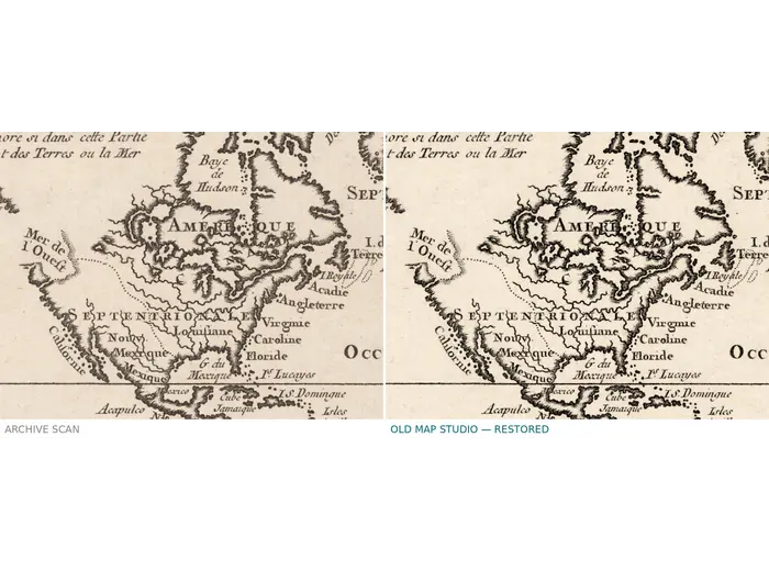 Bellin's world map before and after restoration