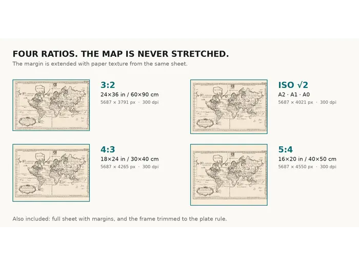 How large Bellin's world map prints at 300 dpi