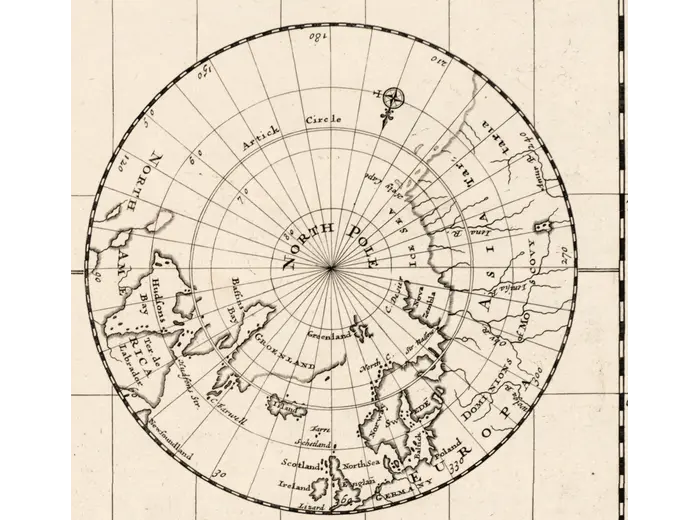 Antique World Map 1706 — Moll, A New Map of the World — detail 2: north polar inset
