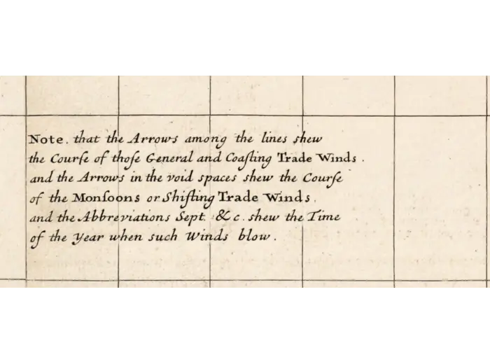 Antique World Map 1706 — Moll, A New Map of the World — detail 3: trade winds note