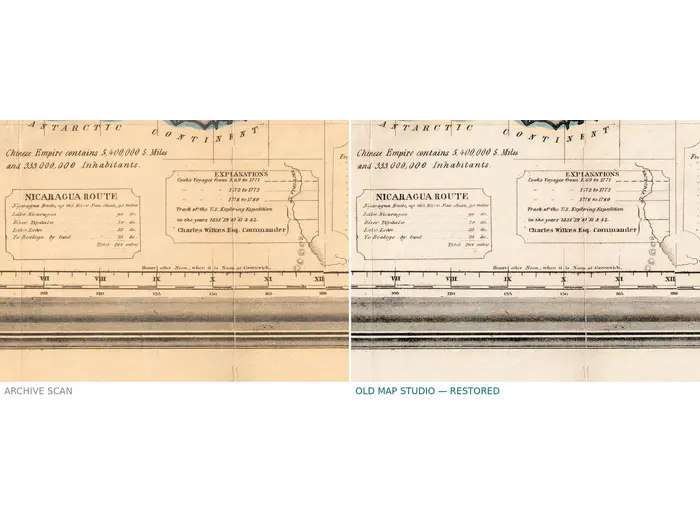 Before and after restoration: the archive scan next to the restored 300 dpi file