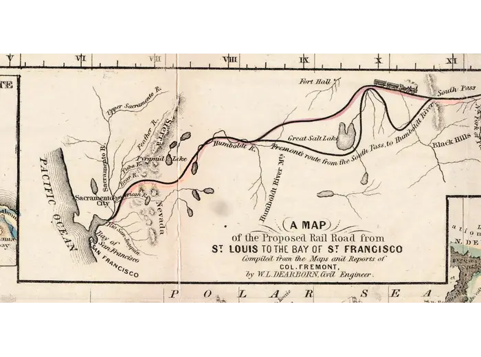 Detail at 1:1 — inset of the proposed rail road from St Louis to San Francisco
