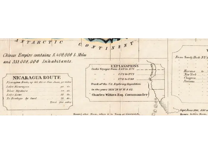 Detail at 1:1 — the Nicaragua route and the table of explanations