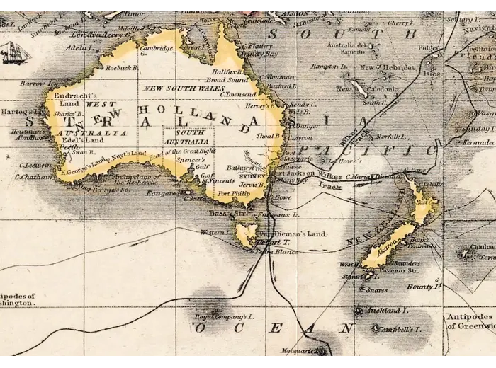 Detail at 1:1 — New Holland and the Southern Ocean with the original hand colour