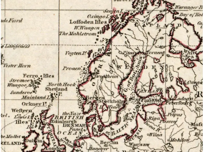 Antique World Map 1799 — Chart of the World — detail 3: europe hand colour