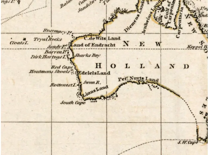 Antique World Map 1799 — Chart of the World — detail 4: new holland new zealand