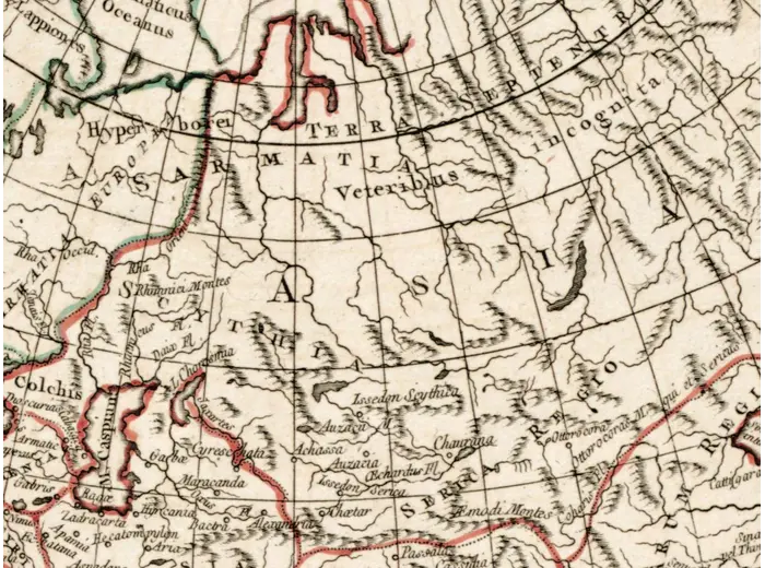 Borders of Europe and Asia in hand colour at 1:1