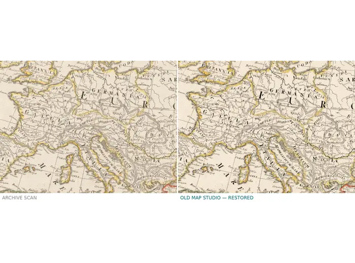 Antique World Map 1811 — d'Anville, Orbis Veteribus Notus — before and after restoration