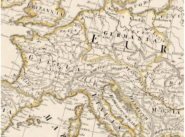 Antique World Map 1811 — d'Anville, Orbis Veteribus Notus — detail 3: europe hand colour