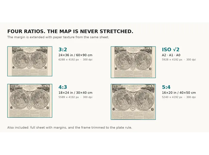 Antique Moon Map c. 1702 — Doppelmayr, Tabula Selenographica — print sizes at 300 dpi