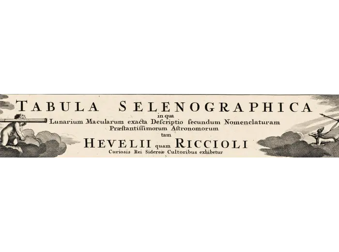Antique Moon Map c. 1702 — Doppelmayr, Tabula Selenographica — detail 1: title banner