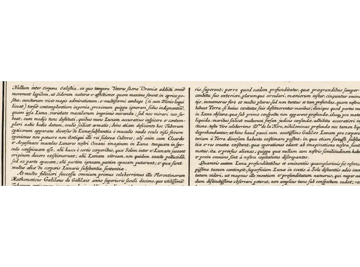 Antique Moon Map c. 1702 — Doppelmayr, Tabula Selenographica — detail 7: latin text below engraving